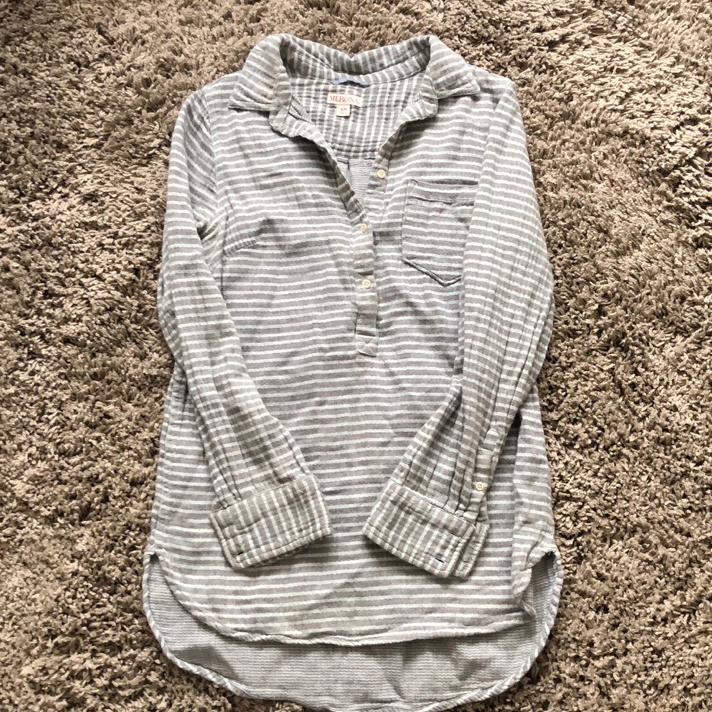 Long sleeve, stripped, tunic button shirt